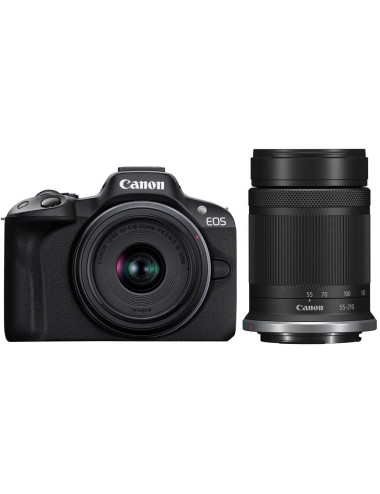 Canon EOS R50 Kit 18-45mm + 55-210mm Black. Garanzia Canon 2 anni.