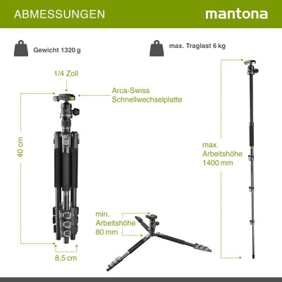 Mantona DSLM Travel Evolution 2241-FA .Treppiede da viaggio leggero